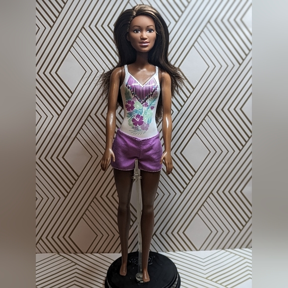 Barbie Beach Doll AA Kim Face White Swimsuit Floral 2017 Cleaned/Styled Washed - Picture 4 of 12